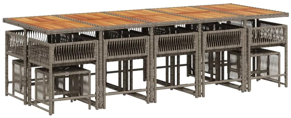 15 pcs conjunto jantar p/ jardim c/ almofadões vime PE cinzento
