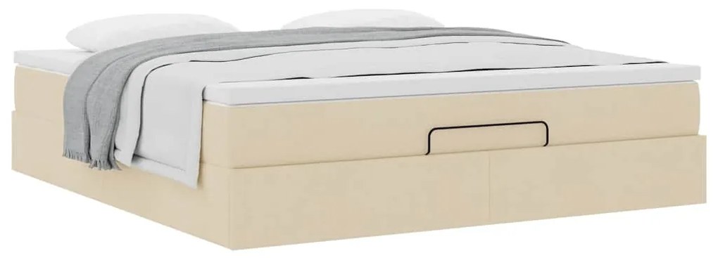 Estrutura de cama otomana com colchão tecido creme 160x200cm