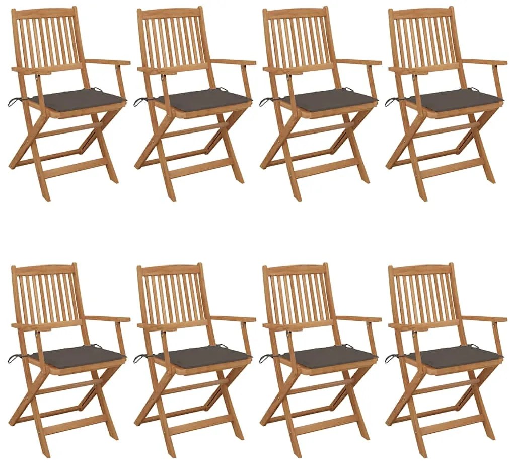 vidaXL Cadeiras de jardim dobráveis 8 pcs c/ almofadões acácia maciça