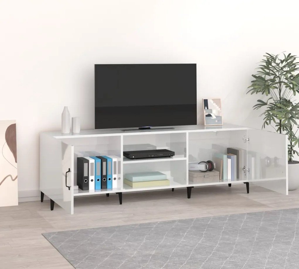 Móvel de TV 150x30x50 cm derivados de madeira branco brilhante