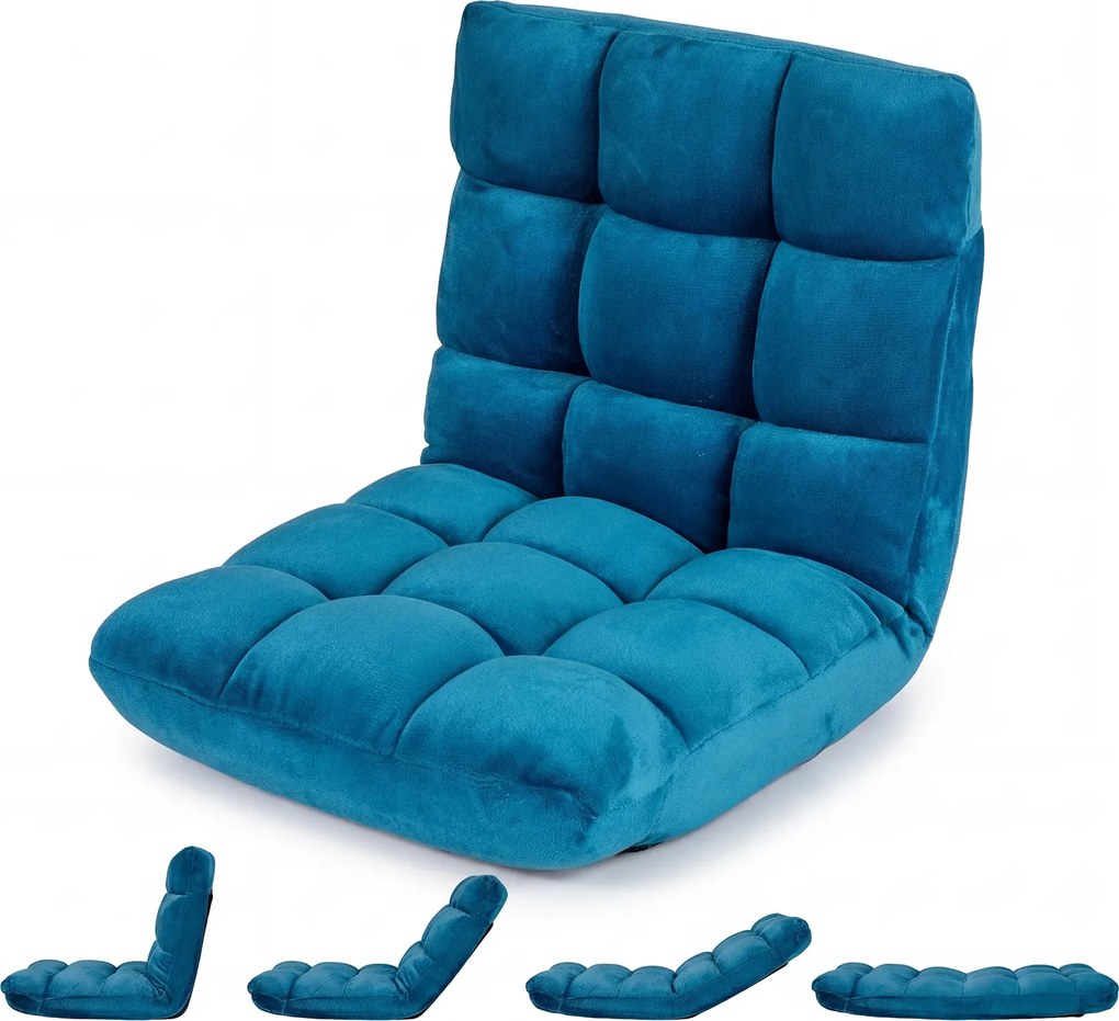 Sofá de Chão Dobrável, 98 x 49 x 13 cm, Encosto Ajustável em 14 Posições, Azul