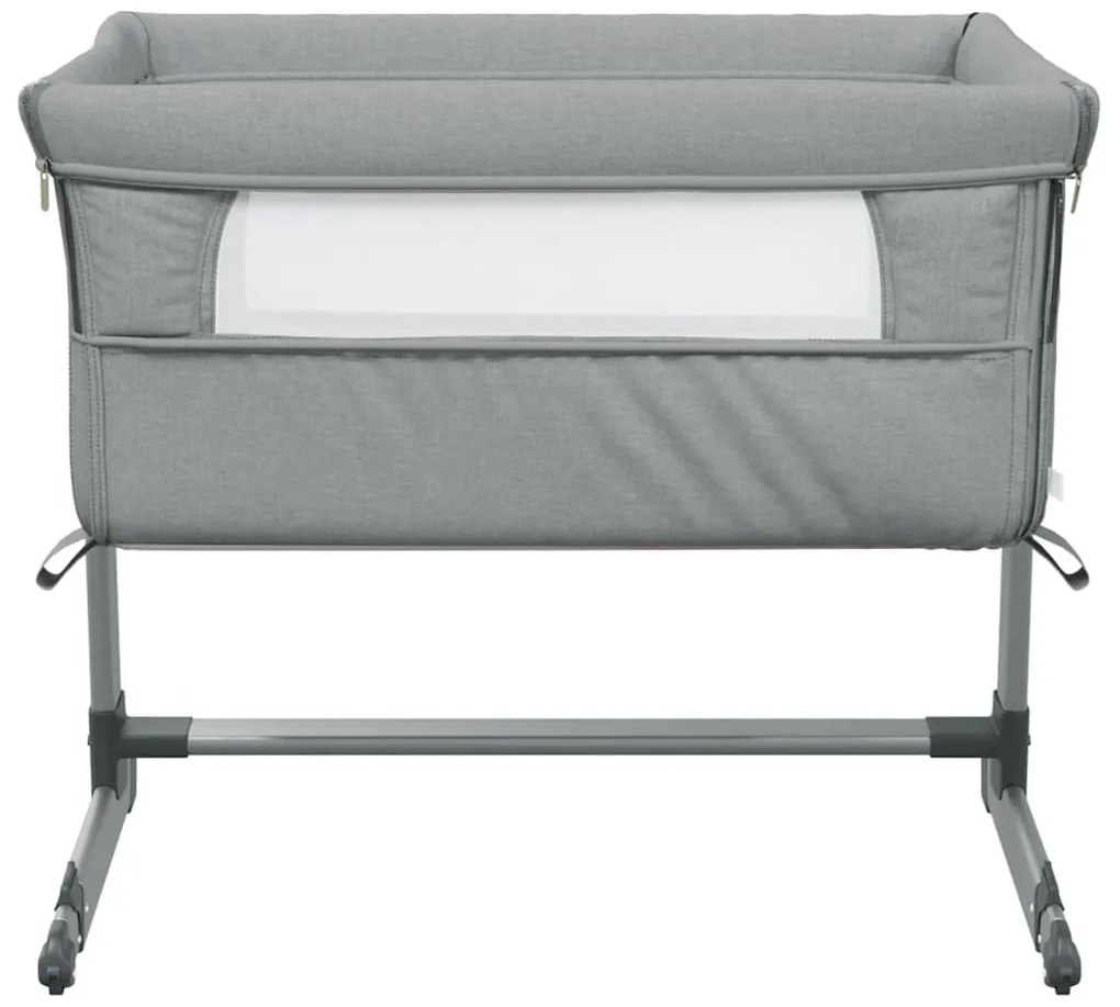 Cama de bebé com colchão tecido de linho cinzento-claro
