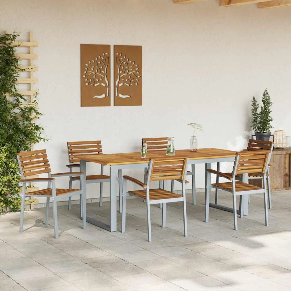 Cadeiras Empilháveis para Jardim 6 pcs em Madeira Sólida de Acácia e M