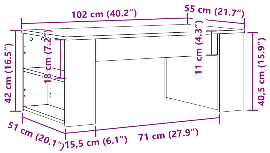 Mesa de centro 102x55x42 cm madeira processada carvalho sonoma
