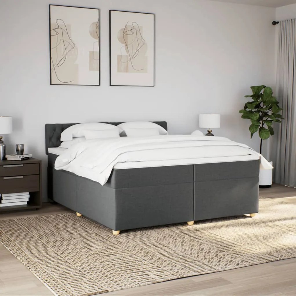 Cama com molas/colchão 200x200 cm tecido cinzento-escuro