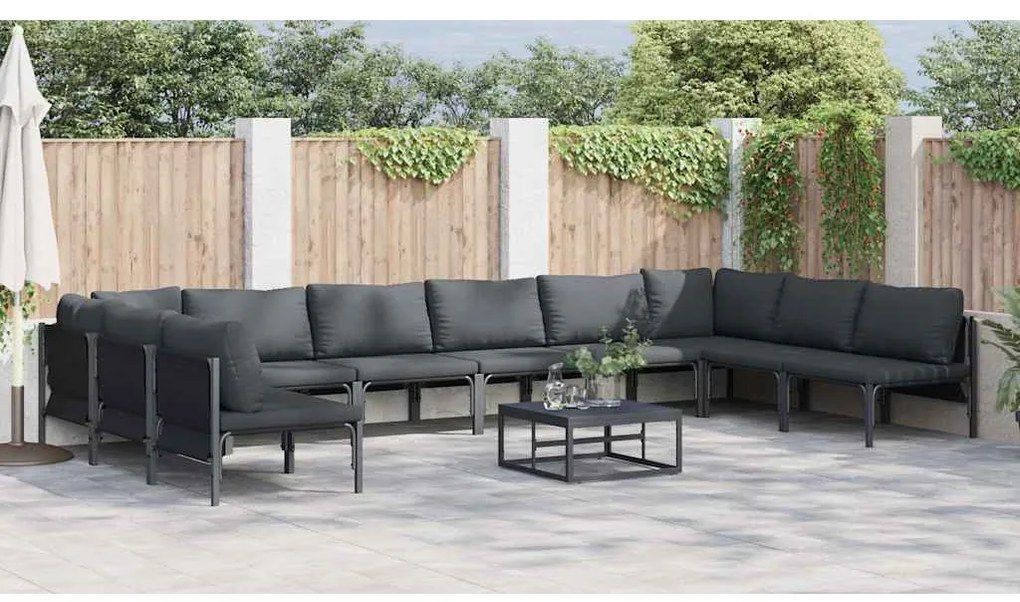 Conjunto de Sofá de Jardim 11 pcs Cinzento-escuro Aço