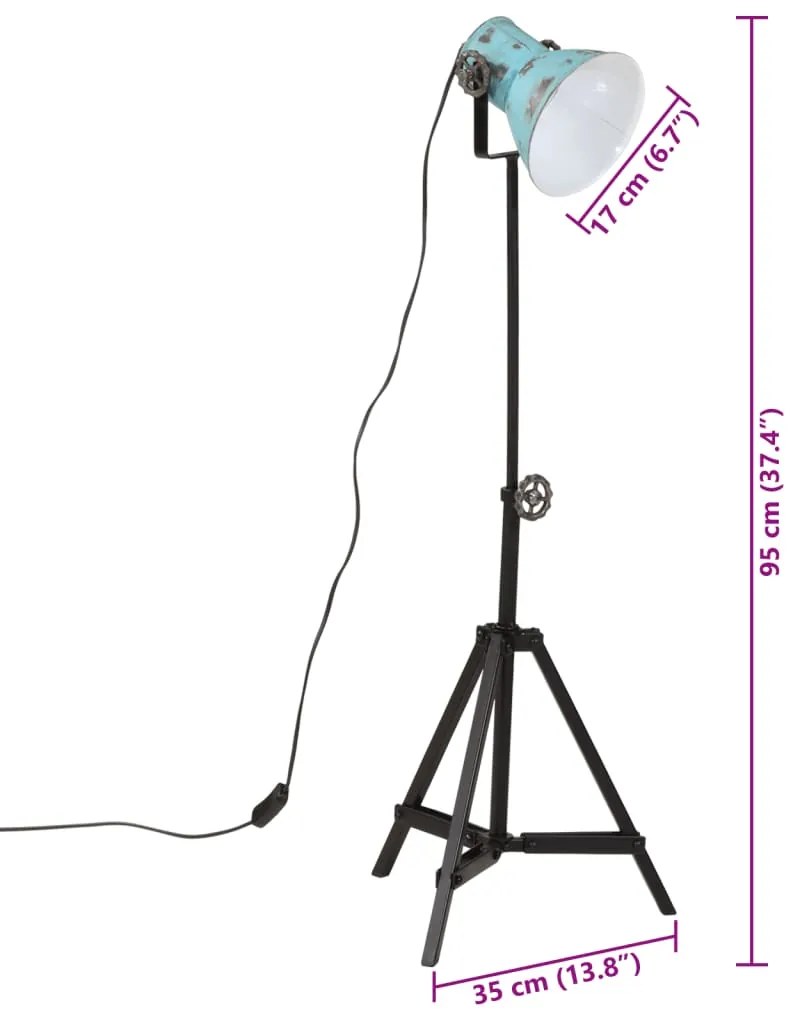 Candeeiro de pé 25 W 35x35x65/95 cm E27 azul desgastado