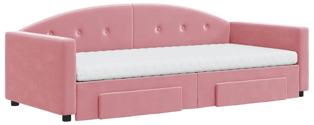 Sofá-cama com gavetão e gavetas 90x200 cm veludo rosa