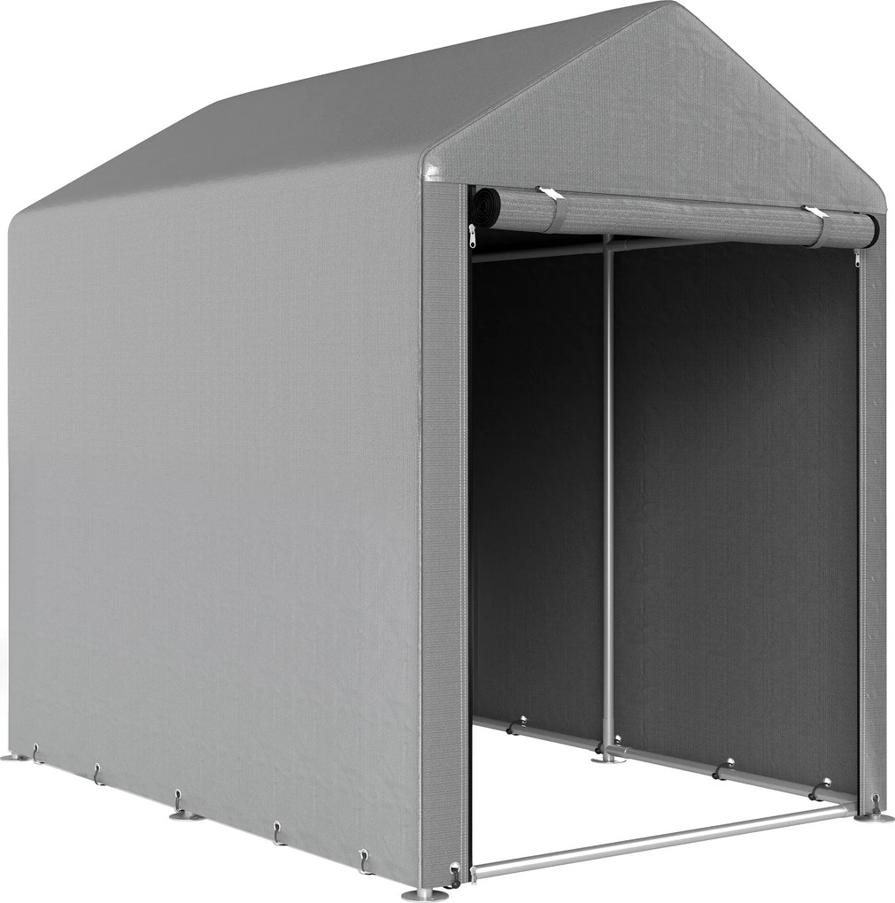 Outsunny Abrigo para Ferramentas Bicicletas e Motos 1,2x1,8x1,65 m Garagem Portátil com 2 Habitações Cinza Claro | Aosom Portugal