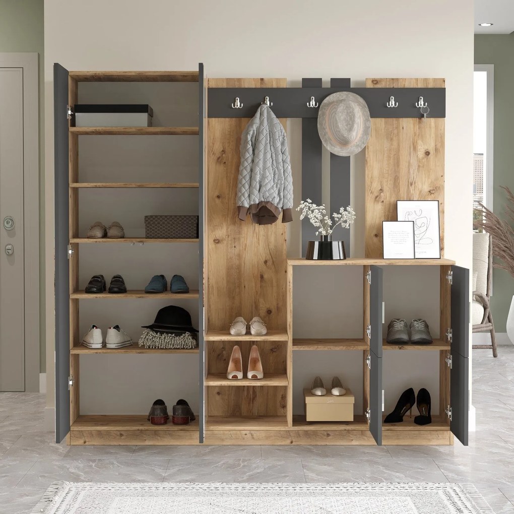 Hall Stand DD9 – Pinho Atlântico/Antracite – 187,2 cm x 180 cm x 37,5