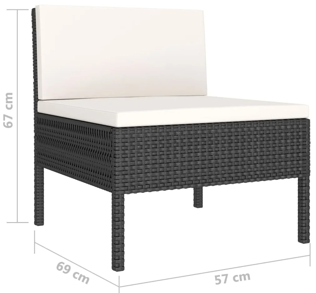6 pcs conjunto lounge de jardim c/ almofadões vime PE preto