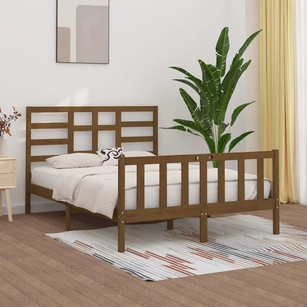 vidaXL Estrutura de cama 120x200 cm madeira pinho maciço castanho mel