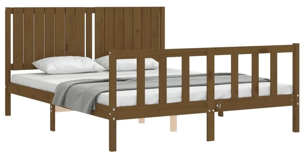 Estrutura de cama King Size c/ cabeceira madeira castanho-mel