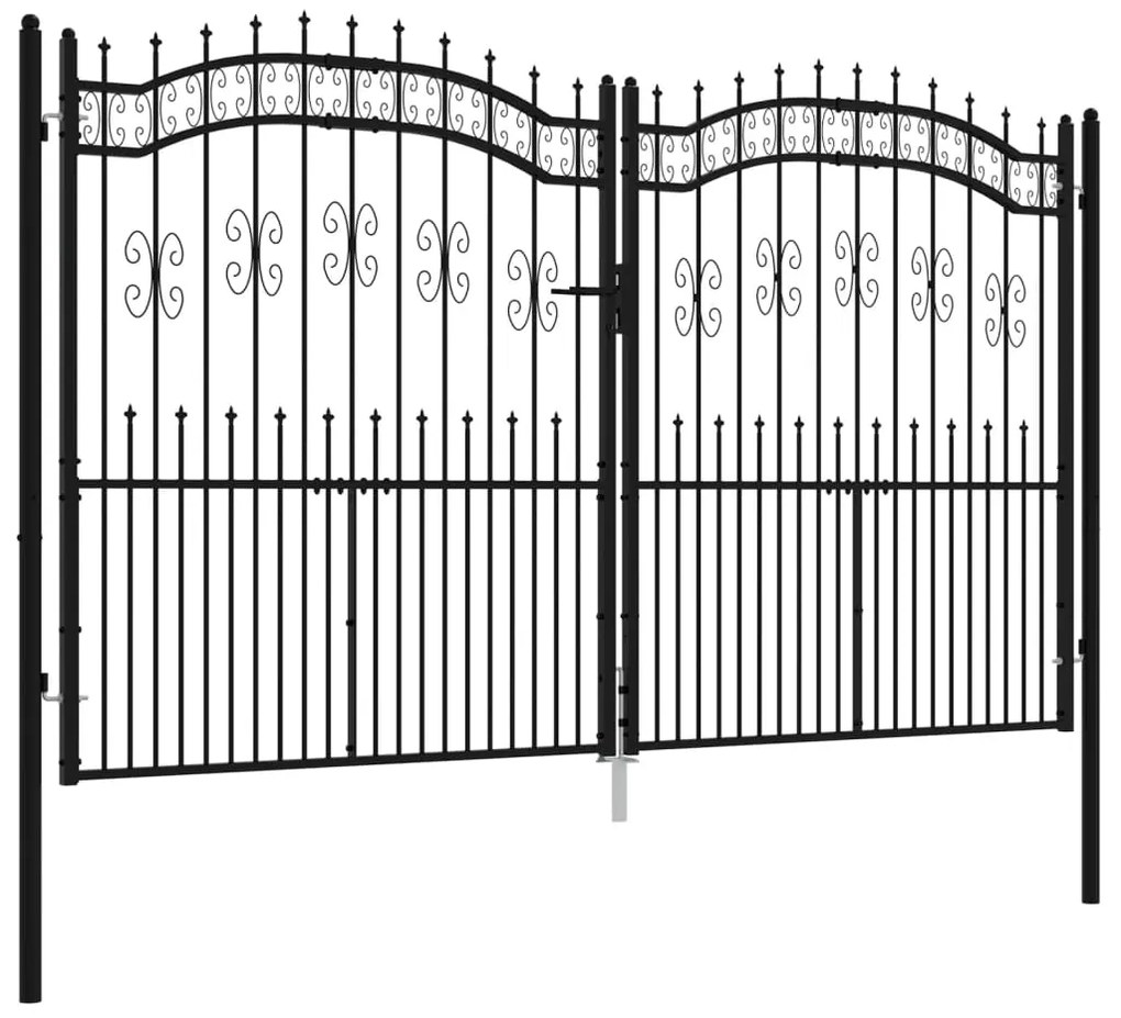 Portão de cerca c/ topo em lanças aço revestido a pó preto