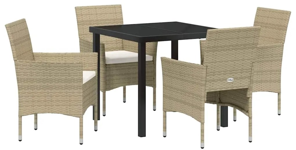 Conjunto de jantar para jardim com 5 peças em polyrattan bege.