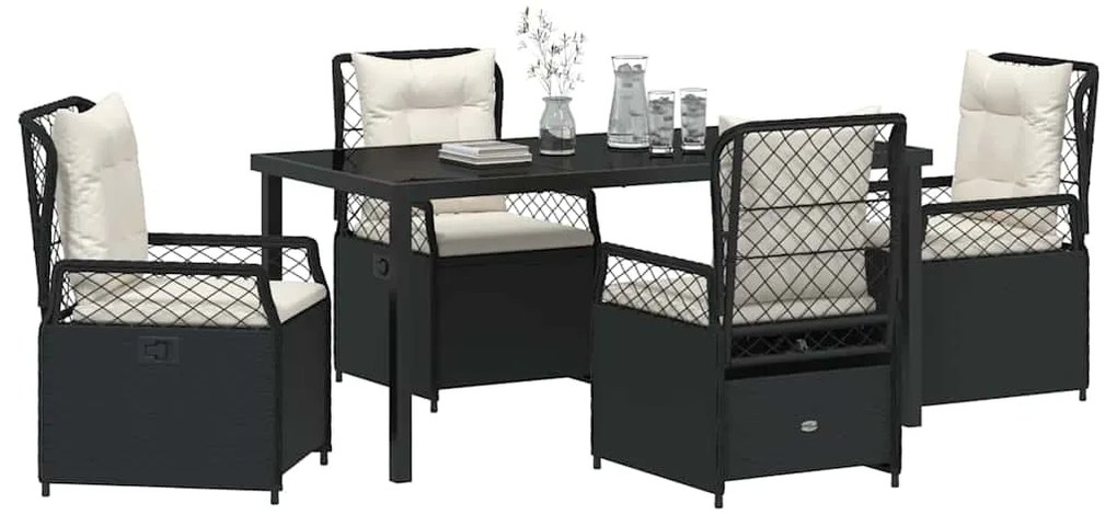 Conjunto de Jantar de Jardim 5 Peças em Rattan Sintético Preto.