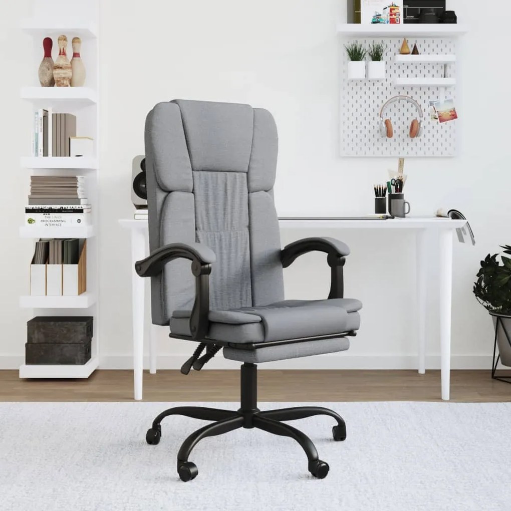 vidaXL Cadeira de escritório reclinável tecido cinzento-claro