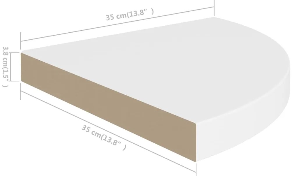 Prateleira de canto suspensa 35x35x3,8 cm MDF branco