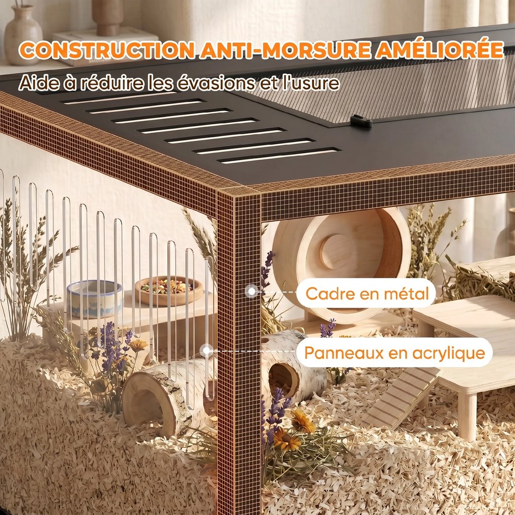 Gaiola para hamsters e roedores 100x50x52,5 cm (ACESSORIOS NÃO INCLUIDOS) com vista panorâmica de 360°, estrutura robusta em metal, espaço estanque, p