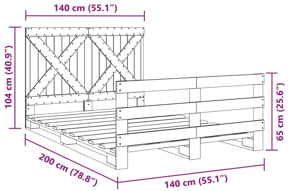 Estrutura de cama com cabeceira 140x200 cm pinho maciço