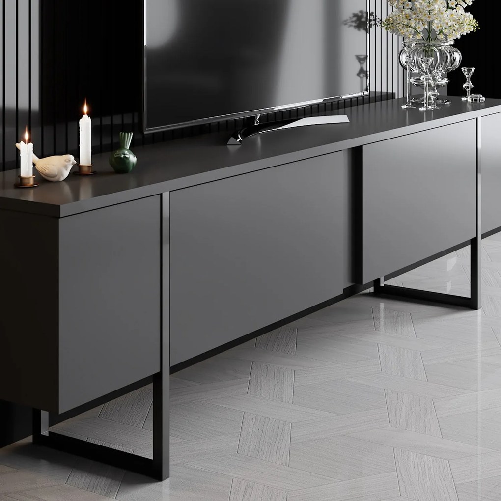 Conjunto de Mobiliário de Sala Luxe Set – Preto Antracite – TV Stand: