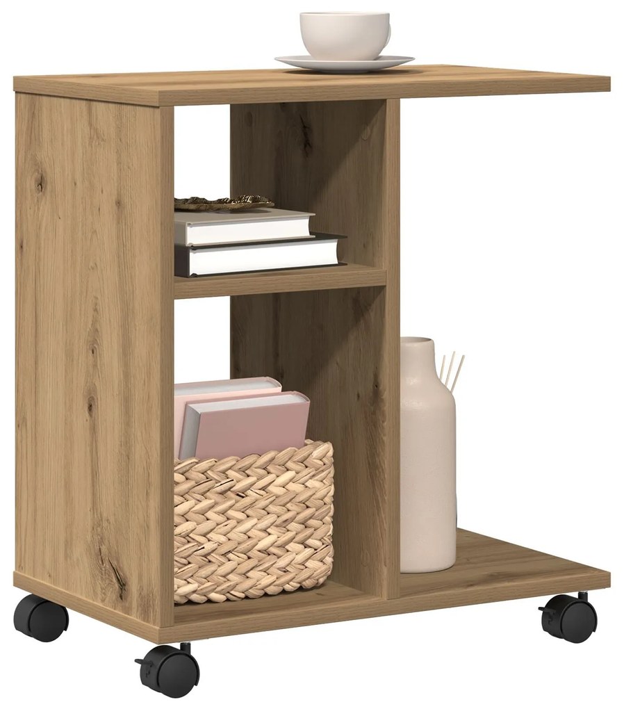 Mesa lateral vidaXL com rodas em Carvalho Artisan 50x30x55 cm de Madei