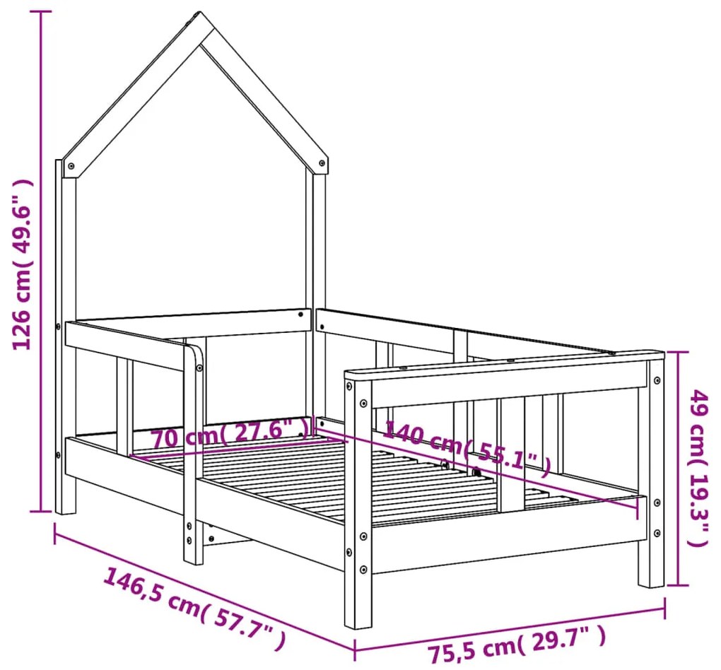 Estrutura de cama infantil 70x140 cm pinho maciço branco