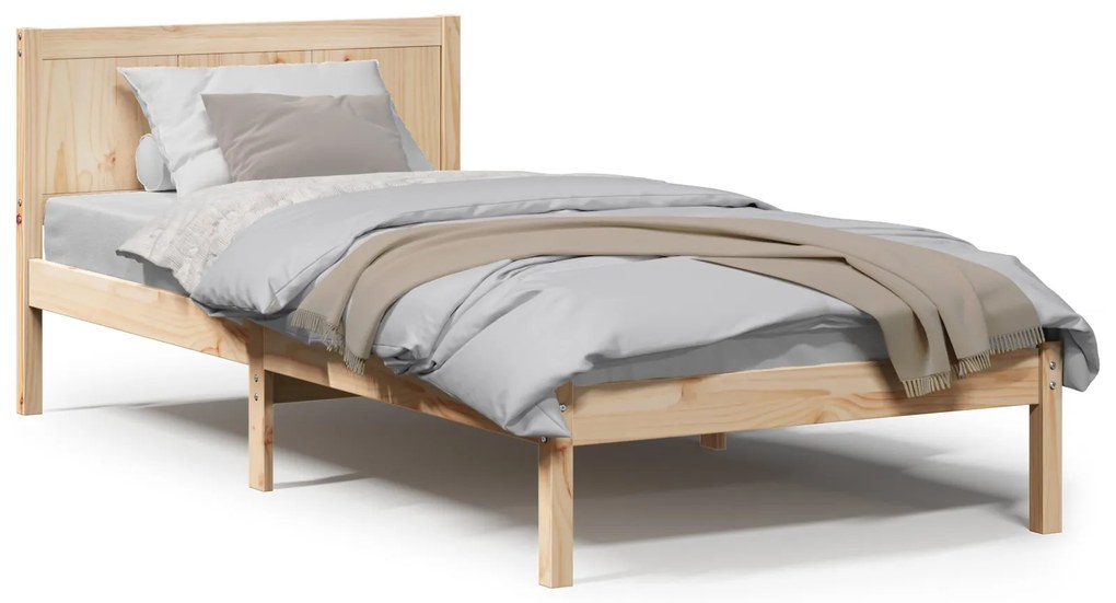 Estrutura de Cama Solteiro em Madeira de Pinho Natural