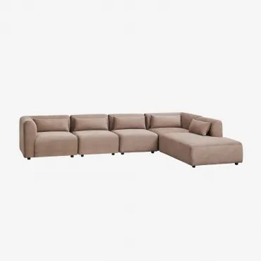 Sofá Modular De 5 Peças Com Chaise Longue Direita Fogler Bombazina Castanho Camel - Sklum