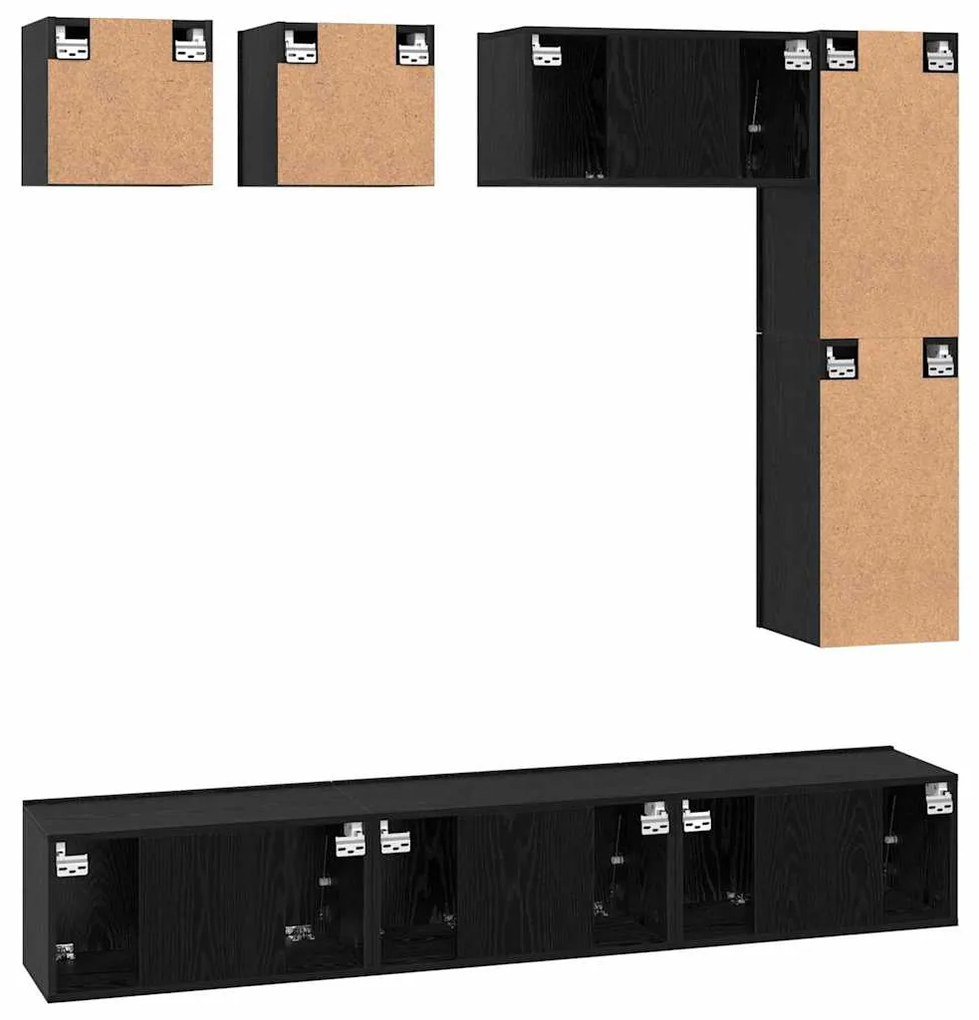Conjunto de móvel de TV 8 pcs Carvalho preto Madeira processada