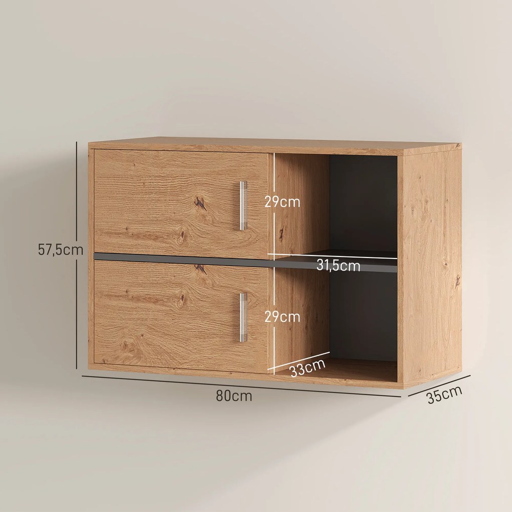 Móvel Auxiliar Casa de Banho Móvel para Casa de Banho de Parede com Compartimentos Abertos e 2 Portas 80x35x57,5 cm Madeira