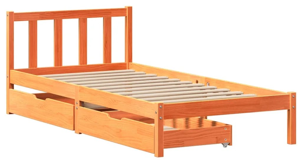 Cama sem colchão 75x190 cm madeira de pinho maciça castanho-mel