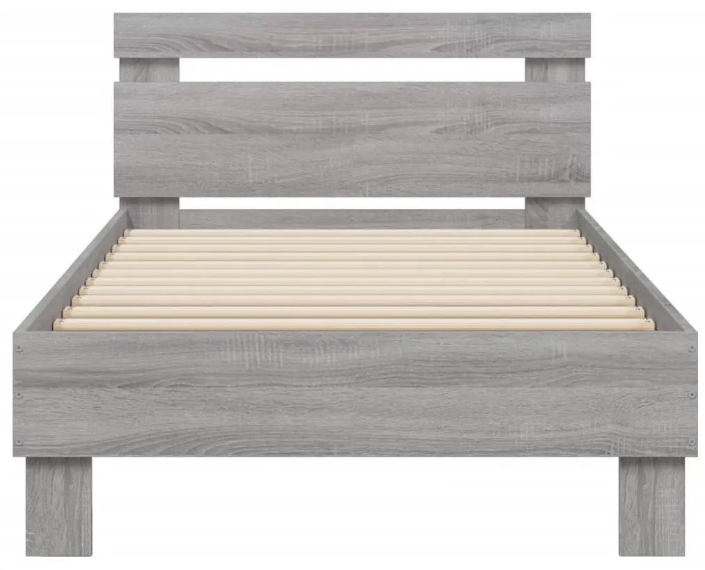 Estrutura de cama c/ cabeceira/luzes LED 90x200 cm cinza sonoma