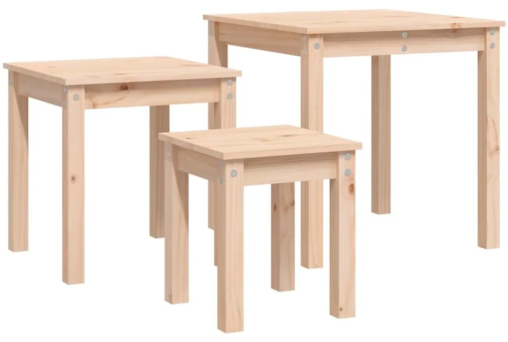 Mesas de encastrar 3 pcs madeira de pinho maciça