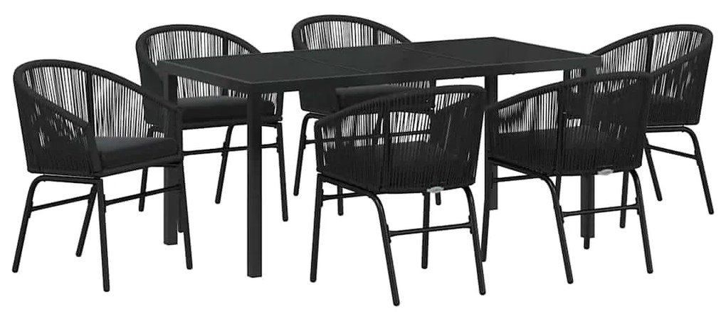 Conjunto de jantar de jardim com 7 peças – Rattan preto