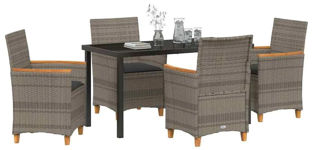 Conjunto de jantar de jardim com 5 peças e almofadas cinza em rattan s