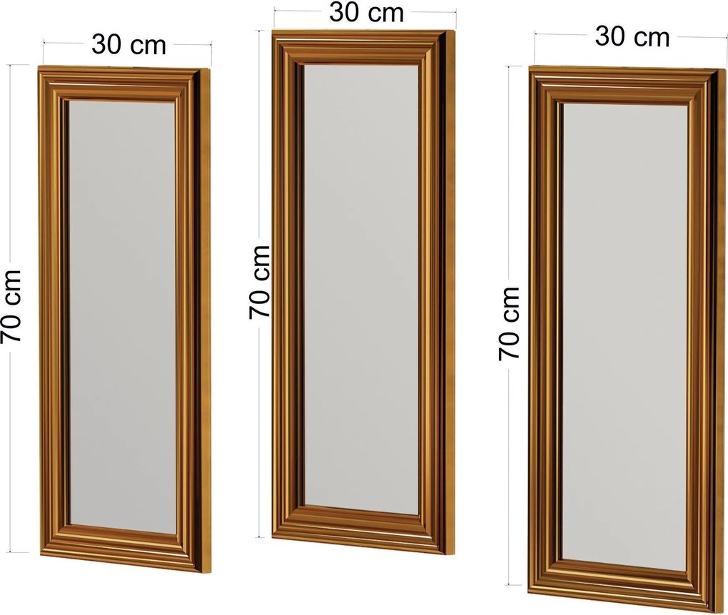 Conjunto de Espelhos Lavia – Dourado – 30x70x3 cm