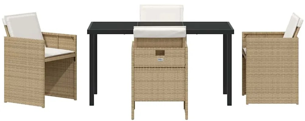 Conjunto de Jantar de Jardim de 5 Peças com Almofadas Bege em Rattan S