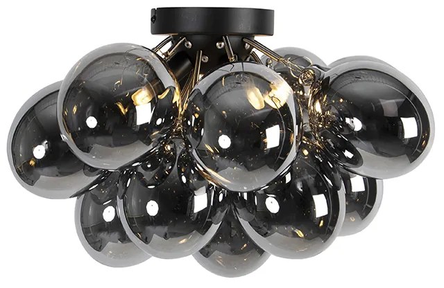 Candeeiro de Teto Design Preto com Vidro Fume 4-luzes - Uvas Art Deco,Design
