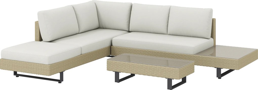 Conjunto de Jardim em Vime de 3 Peças com Sofá Modular de 3 e 2 Lugares Mesa Lateral e Mesa de Centro Bege