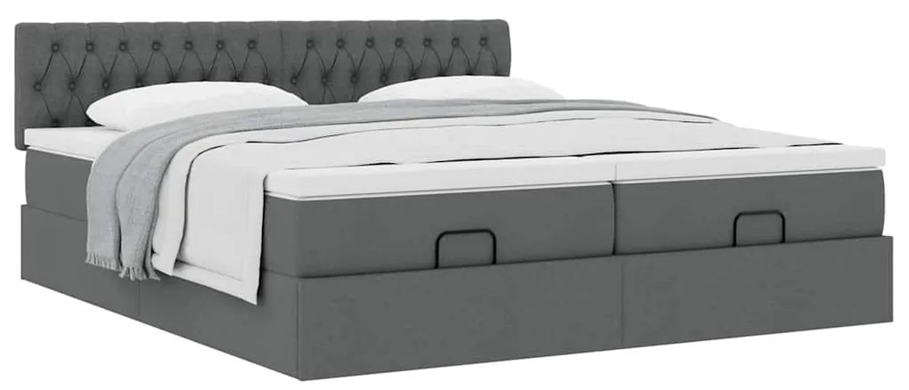 Estrutura de cama otomana com colchões tecido cinzento escuro