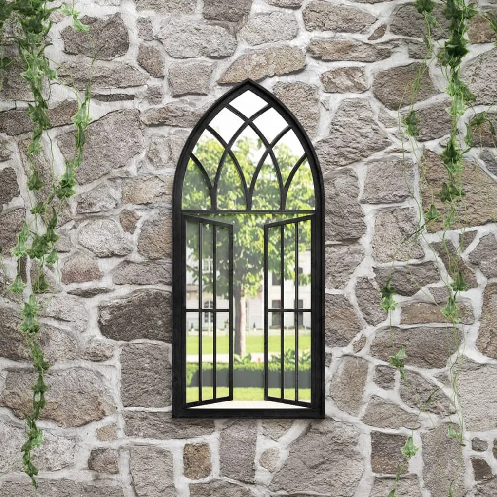 318362 vidaXL Espelho de jardim p/ uso exterior ferro 100x45 cm preto