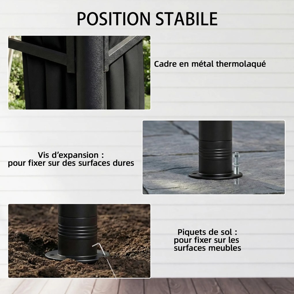 Tenda de jardim 3x3 m para exterior com estrutura retrátil e cobertura dupla UV50+ impermeável, cinza antracite