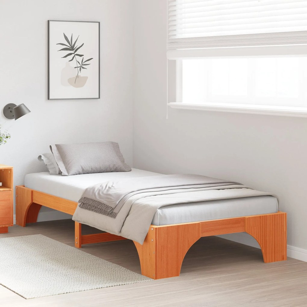 Estrutura de Cama Castanho Encerado Madeira Sólida 90 x 200 cm
