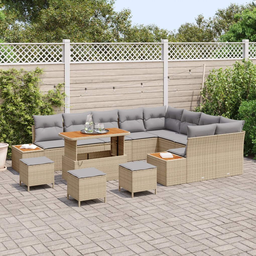Conjunto de Sofás de Jardim vidaXL de 13 Peças com Almofadas Bege Ratt