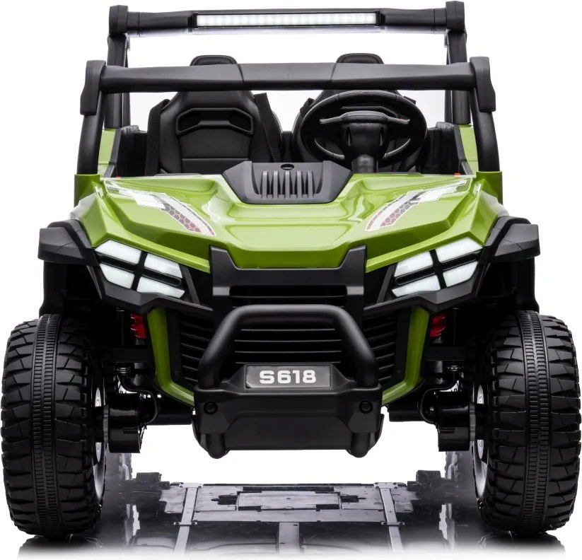 Carro elétrico para Crianças 24V, 4x4, 2 lugares Gravity Buggy Rodas de espuma EVA e assento Couro ecológico Verde