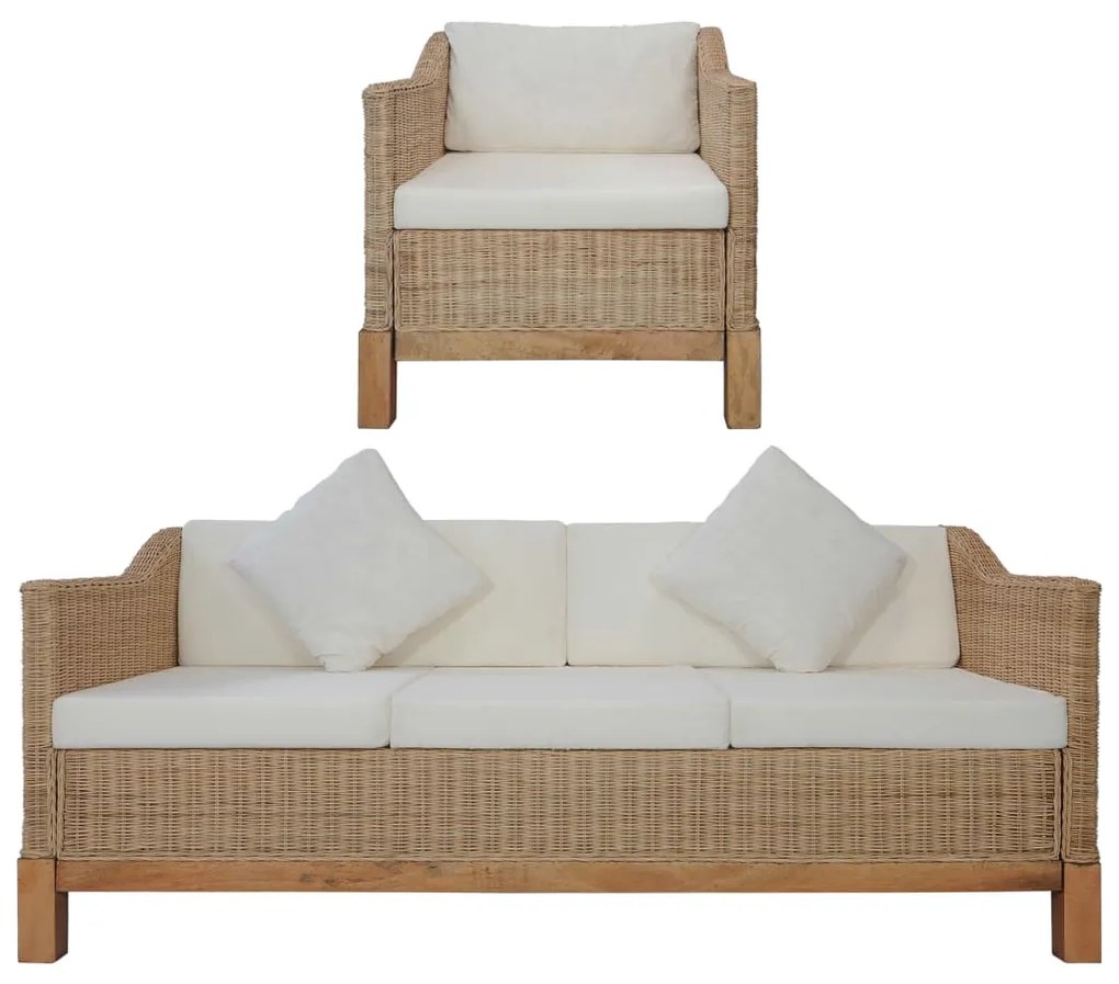 vidaXL 2 pcs conjunto de sofás com almofadões vime natural