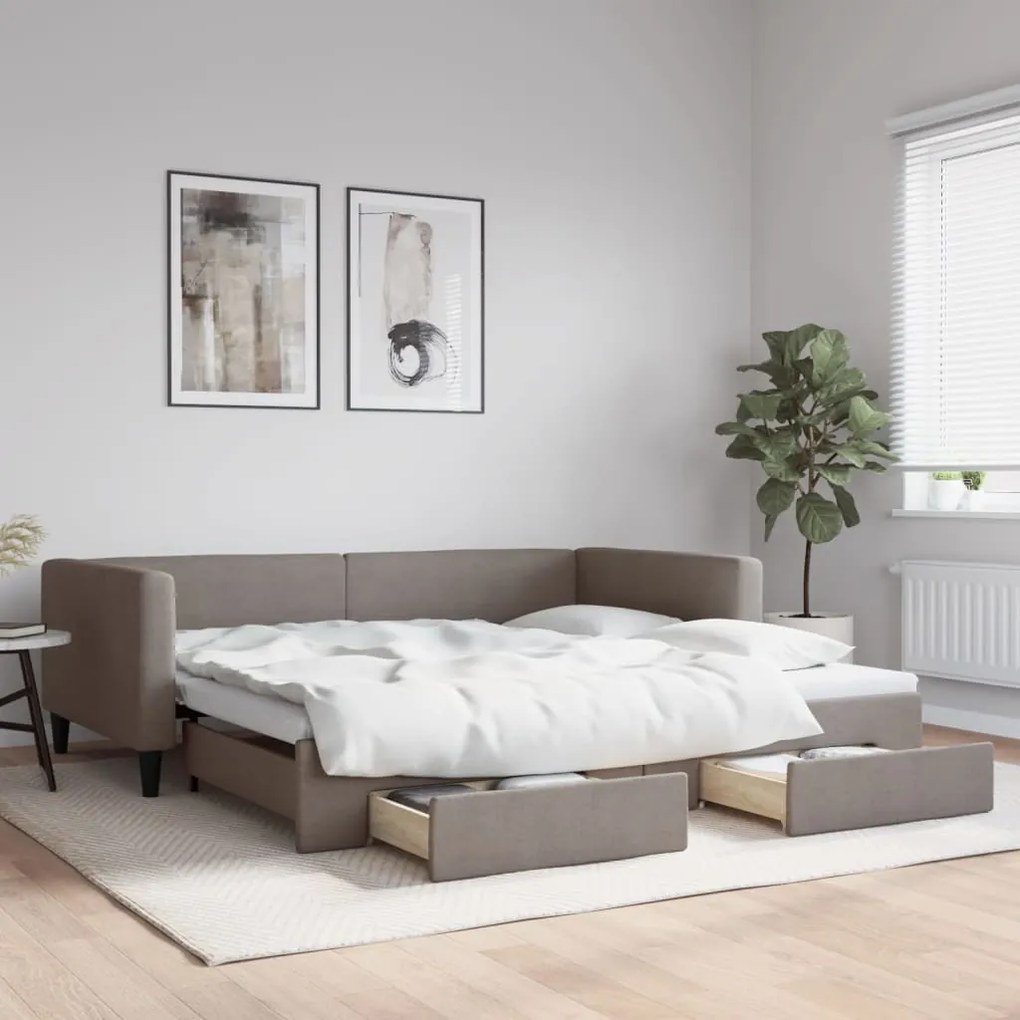 Sofá-cama c/ gavetão/gavetas 100x200cm tecido cinza-acastanhado