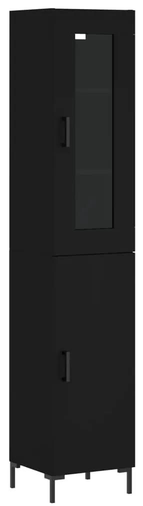 Armário Alto com Vitrine Brenna de 180 cm - Preto - Design Moderno