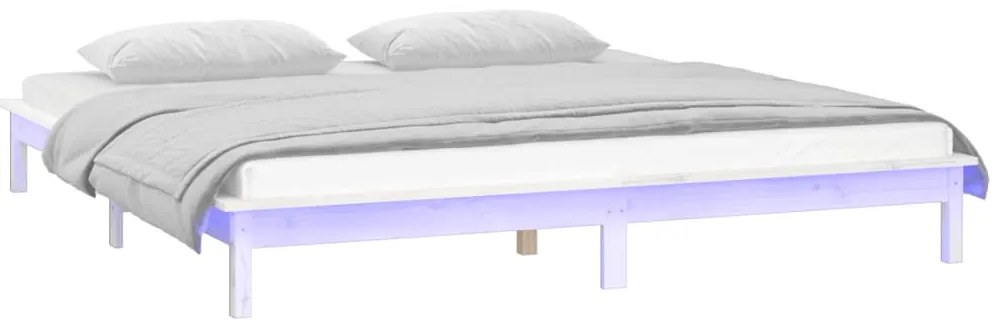 Estrutura de cama c/ LED casal 135x190 cm madeira maciça branco